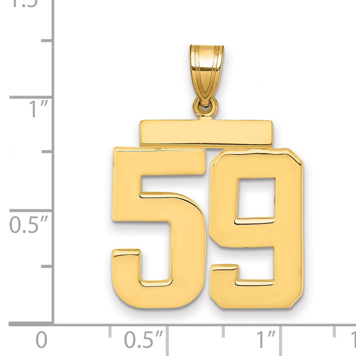 Large Polished Number 59 Charm Pendant in Real 14k Yellow Gold