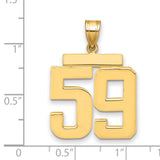 Large Polished Number 59 Charm Pendant in Real 14k Yellow Gold