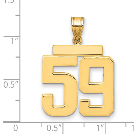 Large Polished Number 59 Charm Pendant in Real 14k Yellow Gold