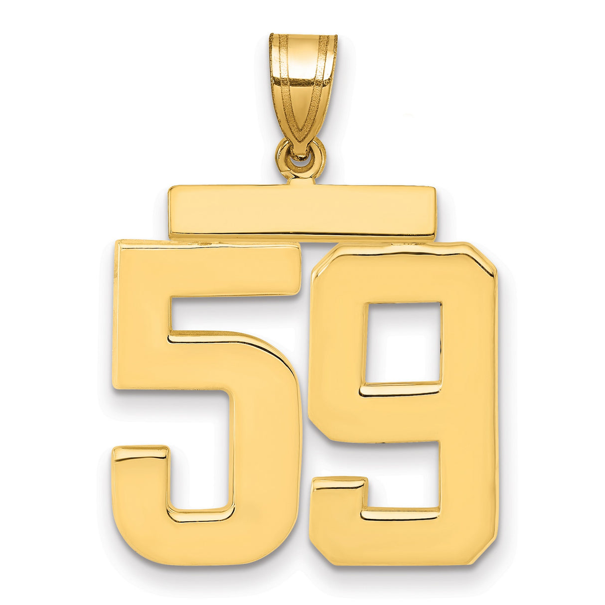 Large Polished Number 59 Charm Pendant in Real 14k Yellow Gold