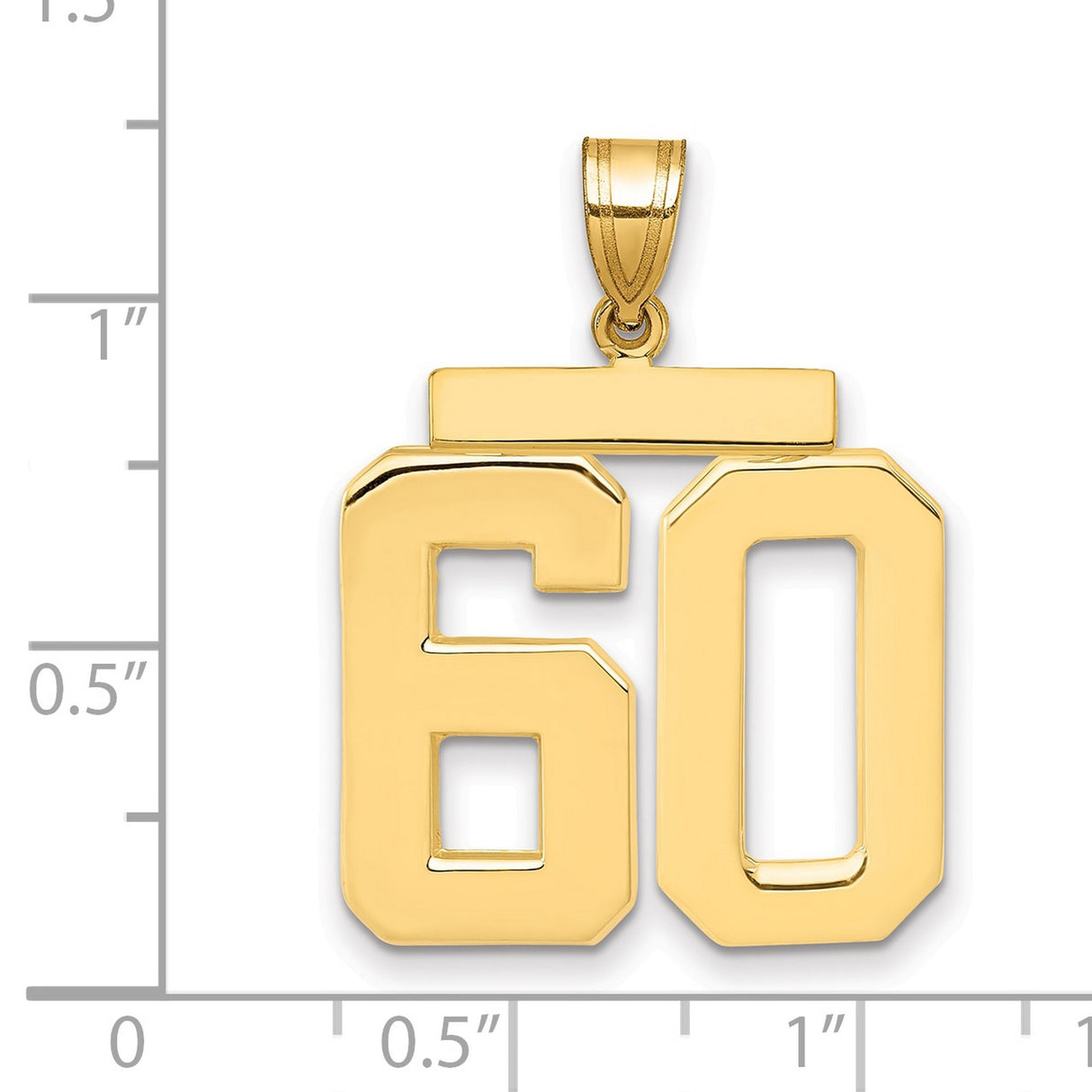 Large Polished Number 60 Charm Pendant in Real 14k Yellow Gold