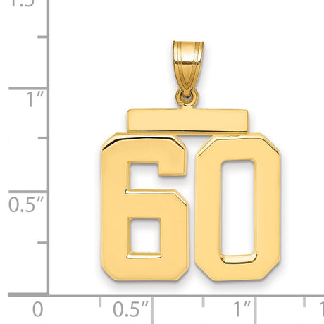 Large Polished Number 60 Charm Pendant in Real 14k Yellow Gold