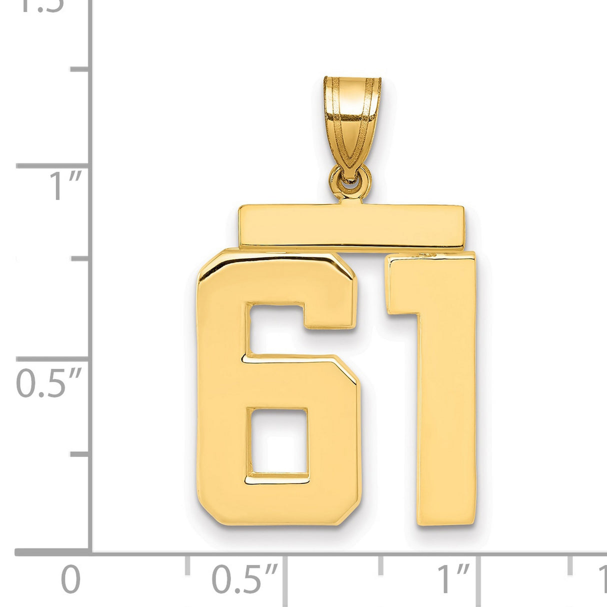 Large Polished Number 61 Charm Pendant in Real 14k Yellow Gold