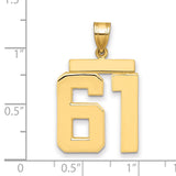 Large Polished Number 61 Charm Pendant in Real 14k Yellow Gold