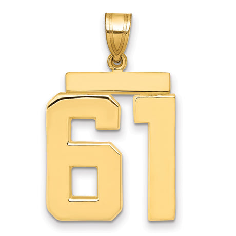 Large Polished Number 61 Charm Pendant in Real 14k Yellow Gold