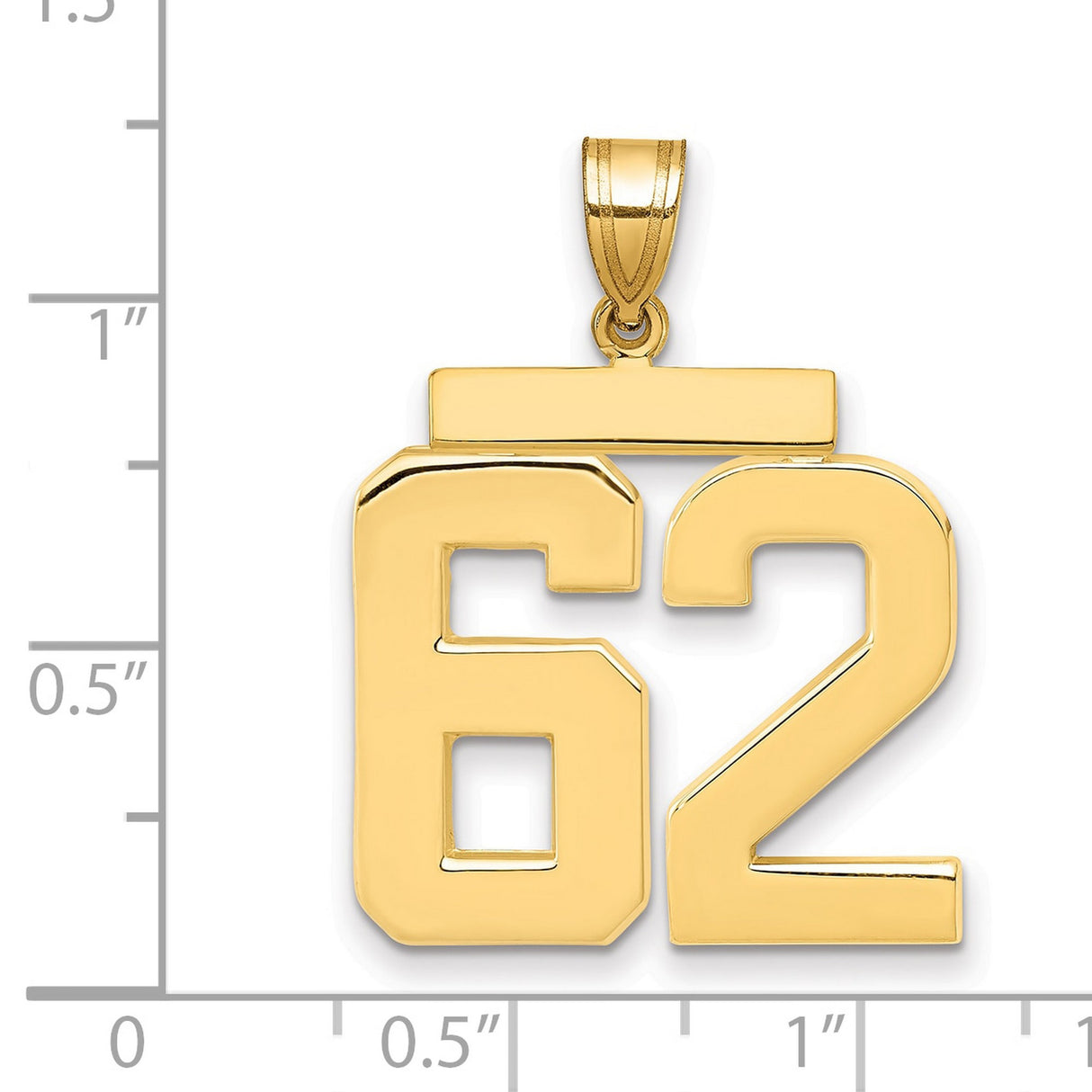 Large Polished Number 62 Charm Pendant in Real 14k Yellow Gold