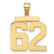 Large Polished Number 62 Charm Pendant in Real 14k Yellow Gold