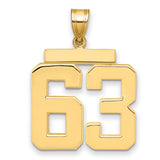 Large Polished Number 63 Charm Pendant in Real 14k Yellow Gold