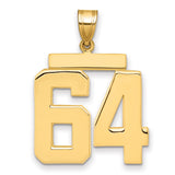 Large Polished Number 64 Charm Pendant in Real 14k Yellow Gold