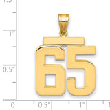Large Polished Number 65 Charm Pendant in Real 14k Yellow Gold