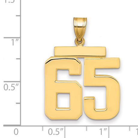 Large Polished Number 65 Charm Pendant in Real 14k Yellow Gold