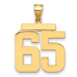 Large Polished Number 65 Charm Pendant in Real 14k Yellow Gold