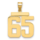 Large Polished Number 65 Charm Pendant in Real 14k Yellow Gold