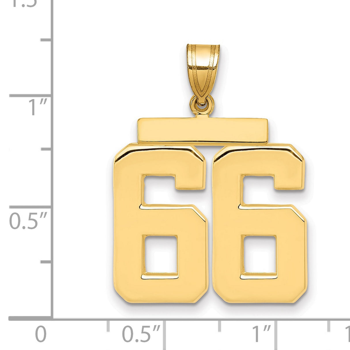 Large Polished Number 66 Charm Pendant in Real 14k Yellow Gold