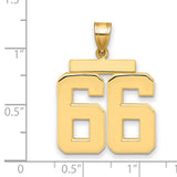 Large Polished Number 66 Charm Pendant in Real 14k Yellow Gold