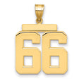 Large Polished Number 66 Charm Pendant in Real 14k Yellow Gold