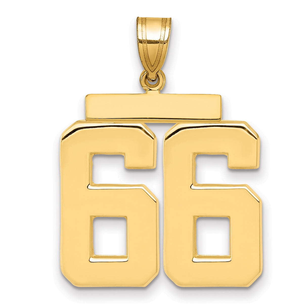 Large Polished Number 66 Charm Pendant in Real 14k Yellow Gold