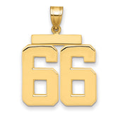 Large Polished Number 66 Charm Pendant in Real 14k Yellow Gold