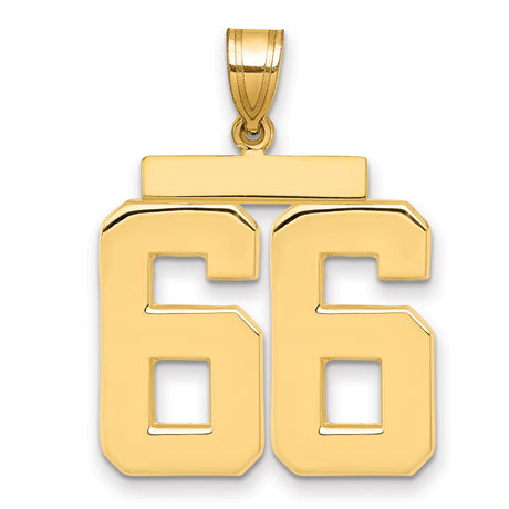 Large Polished Number 66 Charm Pendant in Real 14k Yellow Gold