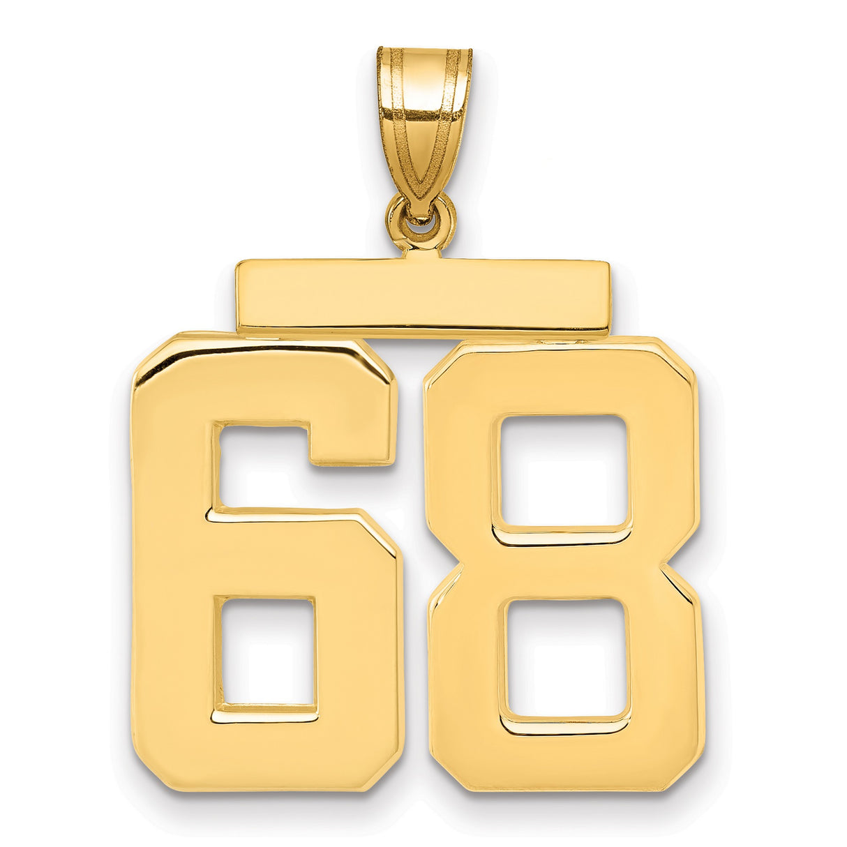 14k Yellow Gold Number 68 Pendant, Bold Block Jersey Style, Sports Statement for Men or Unisex