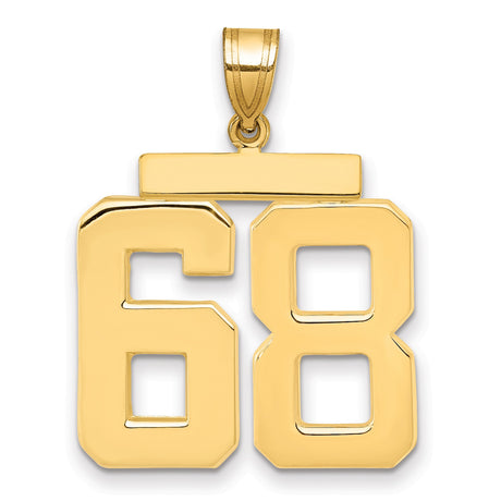 14k Yellow Gold Number 68 Pendant, Bold Block Jersey Style, Sports Statement for Men or Unisex