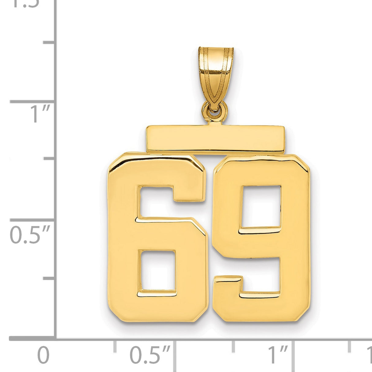Large Polished Number 69 Charm Pendant in Real 14k Yellow Gold