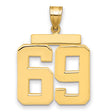 Large Polished Number 69 Charm Pendant in Real 14k Yellow Gold