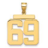 Large Polished Number 69 Charm Pendant in Real 14k Yellow Gold