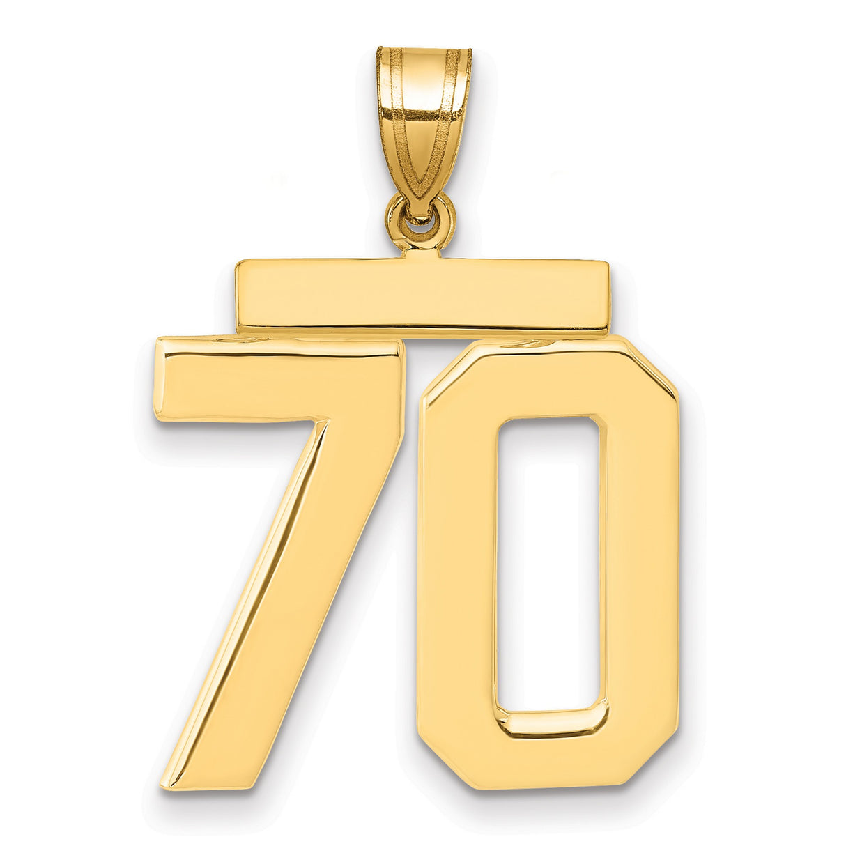 Large Polished Number 70 Charm Pendant in Real 14k Yellow Gold