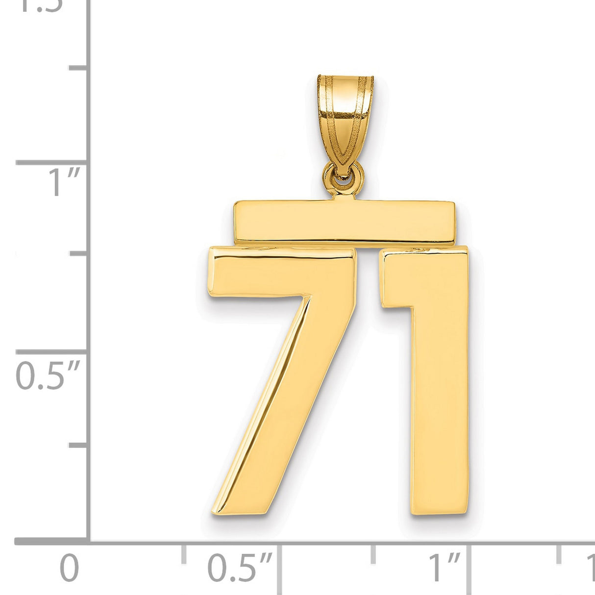 Large Polished Number 71 Charm Pendant in Real 14k Yellow Gold
