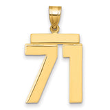 Large Polished Number 71 Charm Pendant in Real 14k Yellow Gold