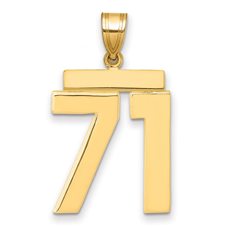 Large Polished Number 71 Charm Pendant in Real 14k Yellow Gold