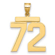 Large Polished Number 72 Charm Pendant in Real 14k Yellow Gold