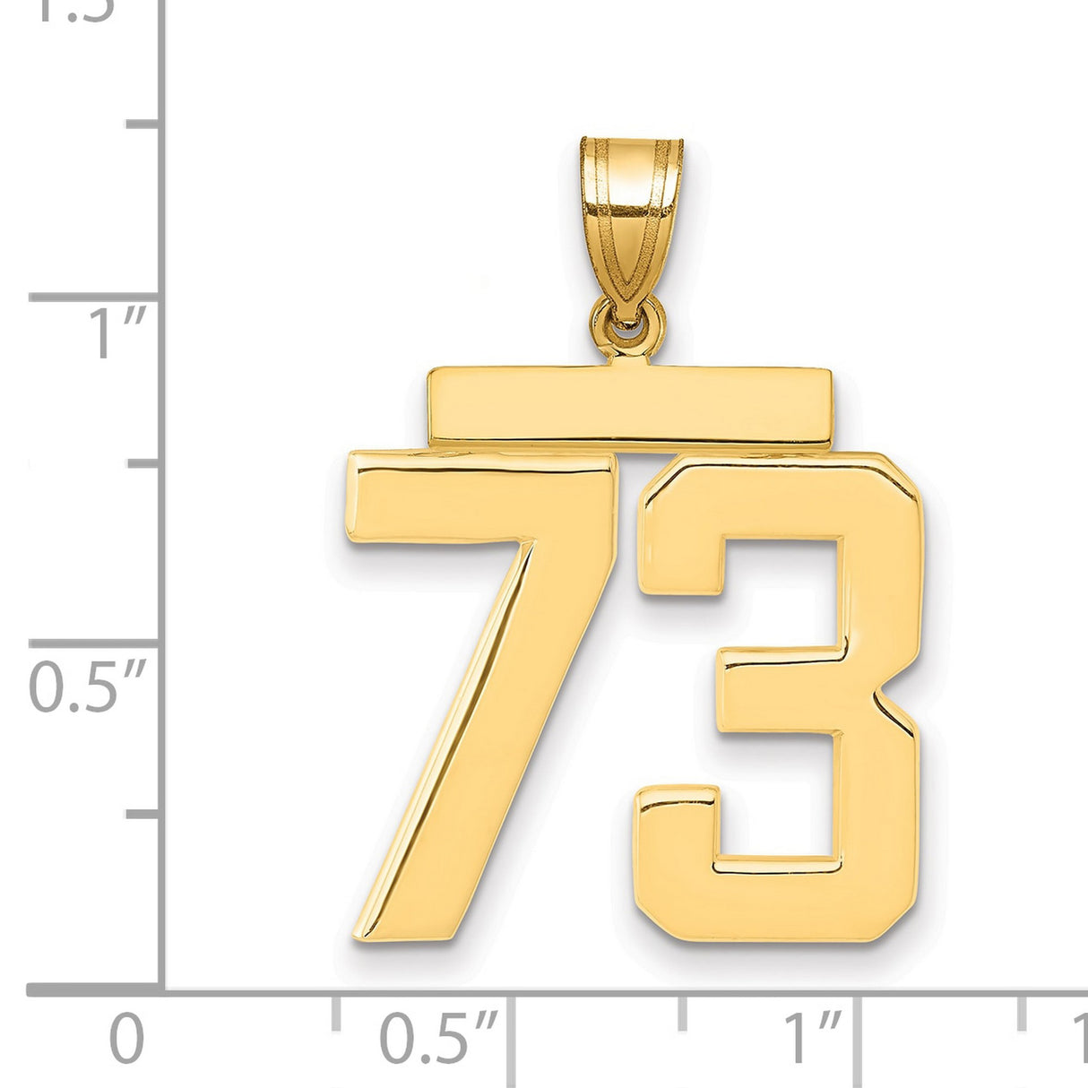 Large Polished Number 73 Charm Pendant in Real 14k Yellow Gold