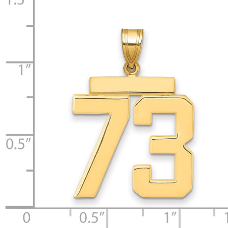 Large Polished Number 73 Charm Pendant in Real 14k Yellow Gold