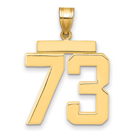 Large Polished Number 73 Charm Pendant in Real 14k Yellow Gold
