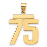 Large Polished Number 75 Charm Pendant in Real 14k Yellow Gold