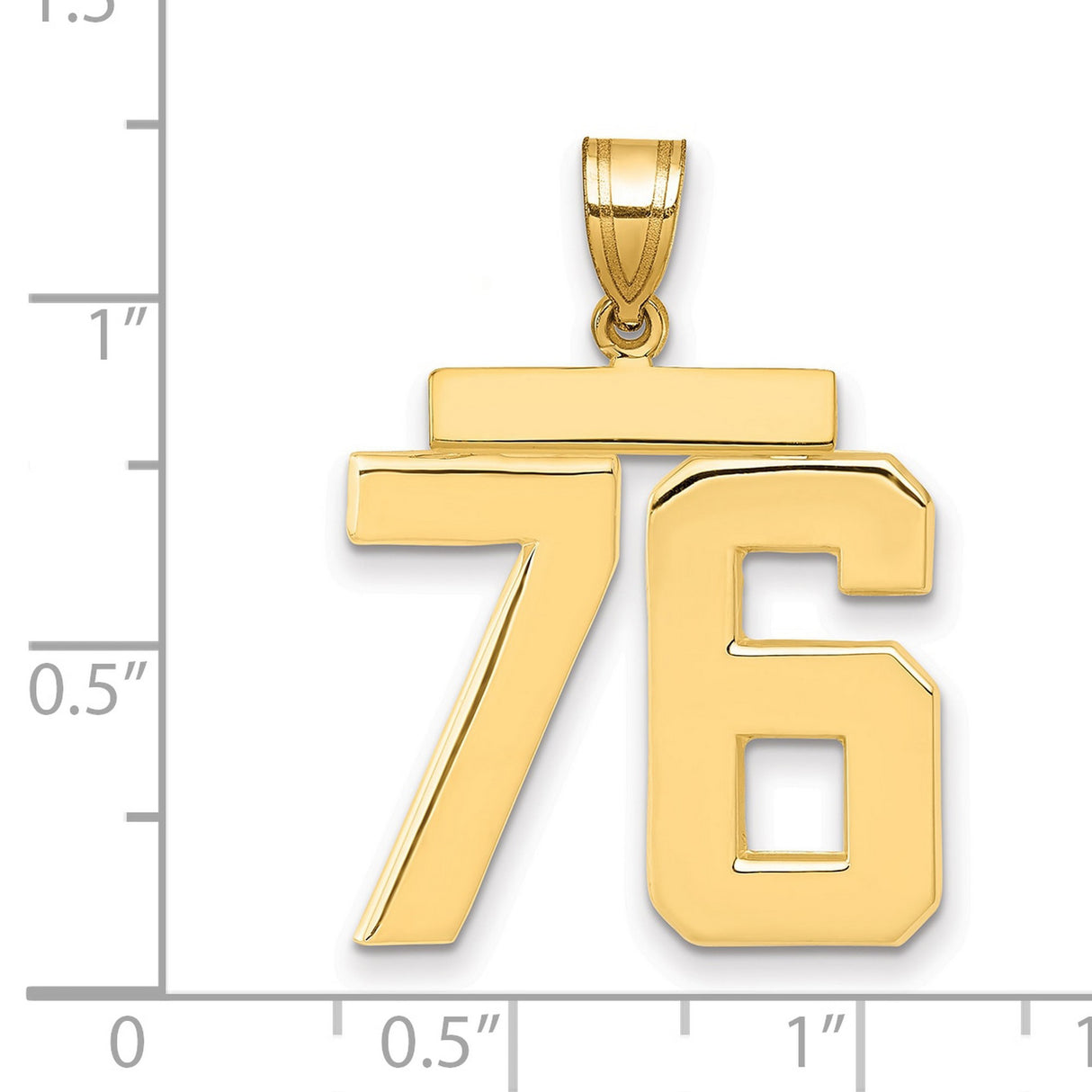 Large Polished Number 76 Charm Pendant in Real 14k Yellow Gold