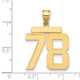 Large Polished Number 78 Charm Pendant in Real 14k Yellow Gold