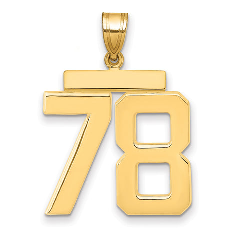 Large Polished Number 78 Charm Pendant in Real 14k Yellow Gold