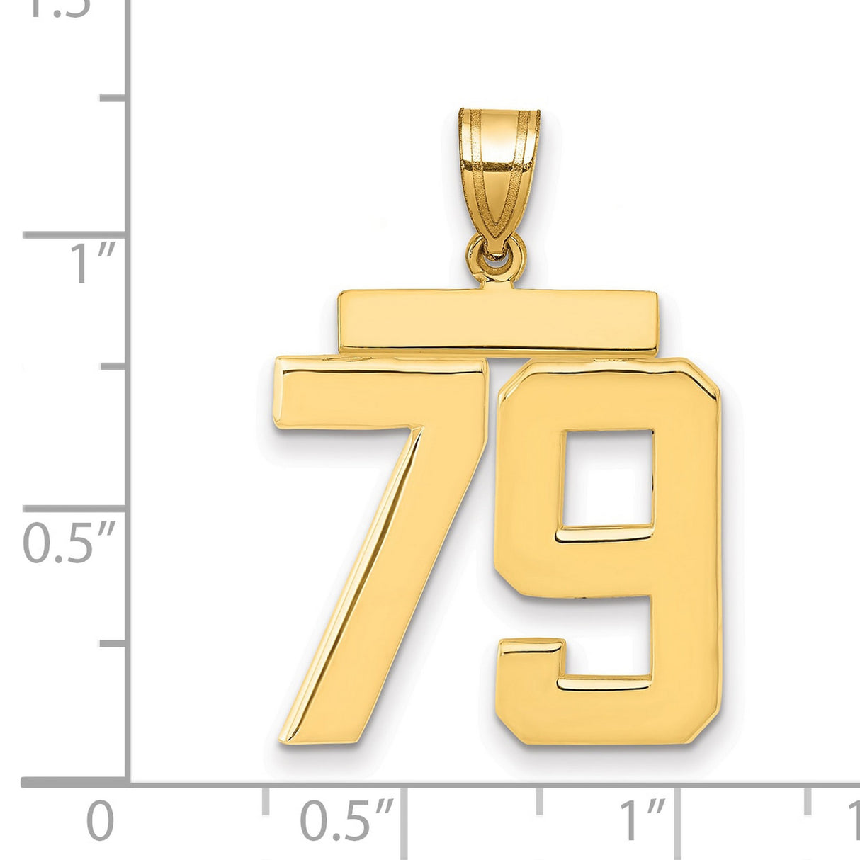 Large Polished Number 79 Charm Pendant in Real 14k Yellow Gold