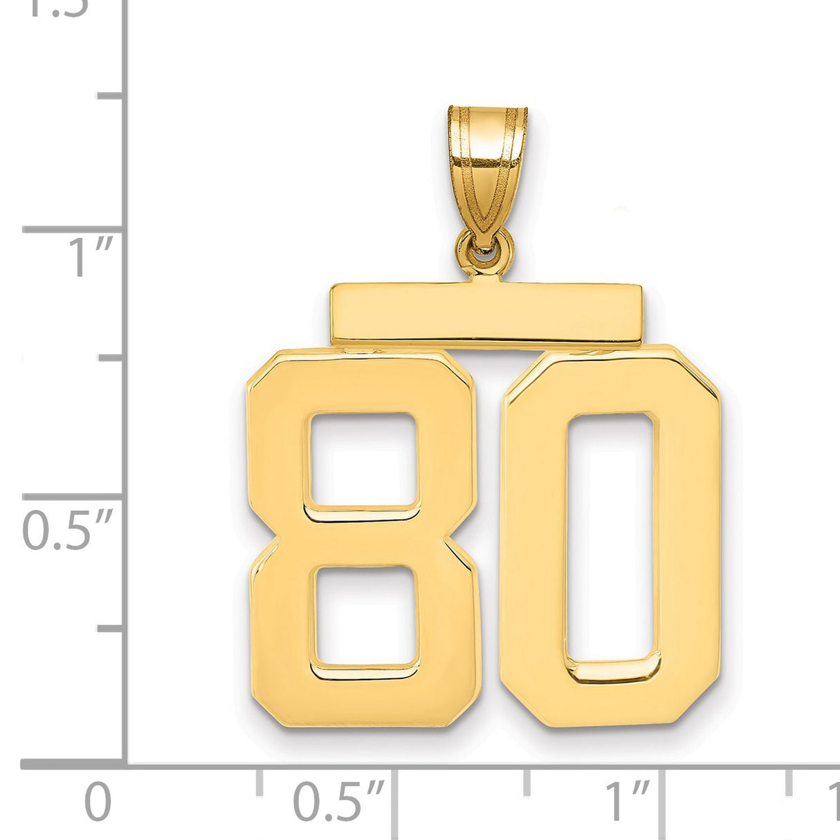 Large Polished Number 80 Charm Pendant in Real 14k Yellow Gold