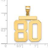 Large Polished Number 80 Charm Pendant in Real 14k Yellow Gold