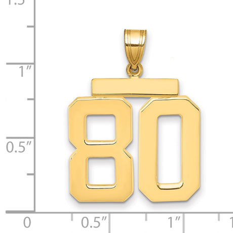 Large Polished Number 80 Charm Pendant in Real 14k Yellow Gold