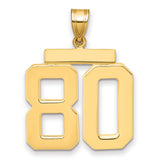 Large Polished Number 80 Charm Pendant in Real 14k Yellow Gold