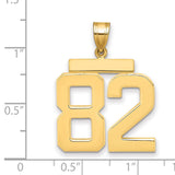 Large Polished Number 82 Charm Pendant in Real 14k Yellow Gold