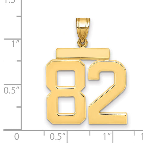 Large Polished Number 82 Charm Pendant in Real 14k Yellow Gold