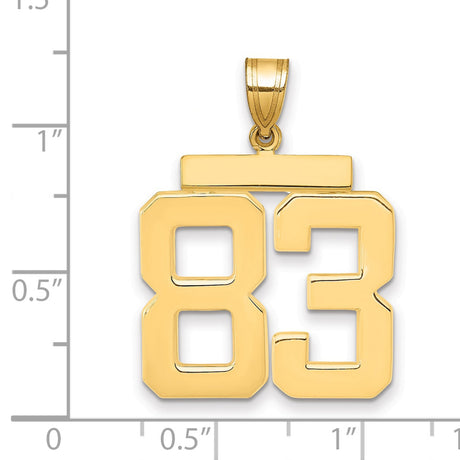 Large Polished Number 83 Charm Pendant in Real 14k Yellow Gold