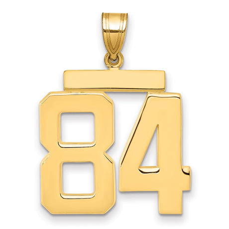 Large Polished Number 84 Charm Pendant in Real 14k Yellow Gold