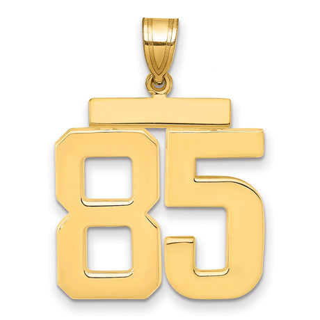Large Polished Number 85 Charm Pendant in Real 14k Yellow Gold